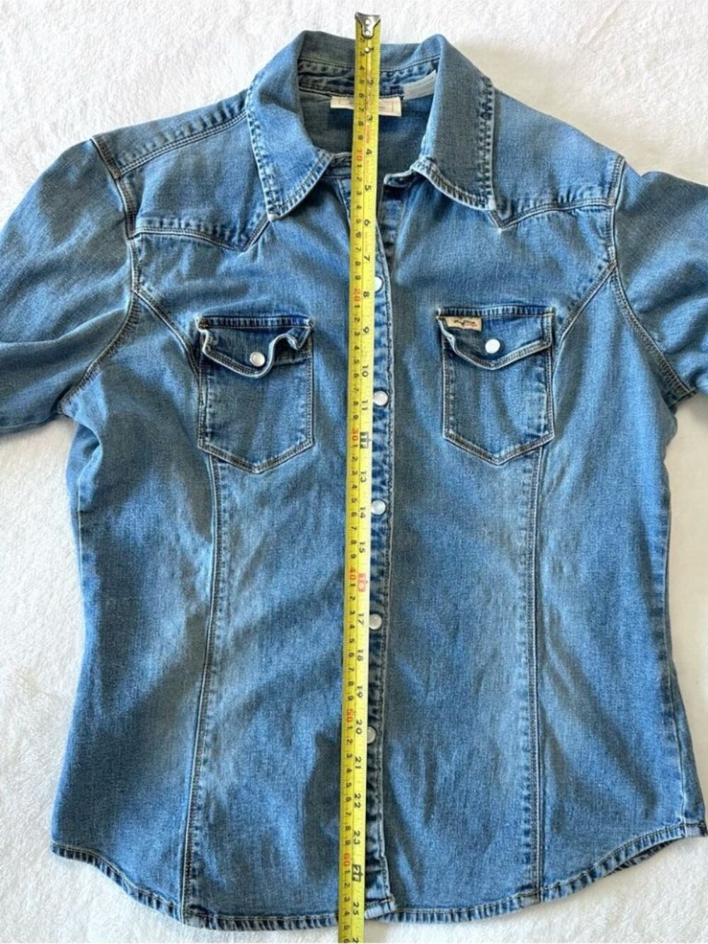 Vintage Y2K Levi's Jean Shirt Denim Fitted Button Up Shirt Coastal Cowgirl - M - Picture 9 of 9